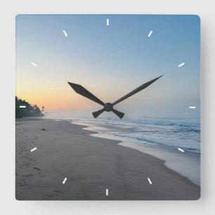Beach Sunset Ocean Coastal Decor Tropical gift Square Wall Clock