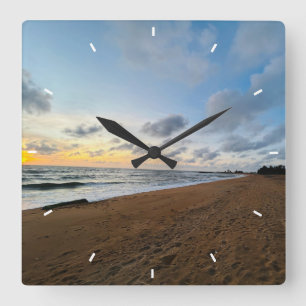Beach Sunset Ocean Coastal Decor Tropical gift Square Wall Clock
