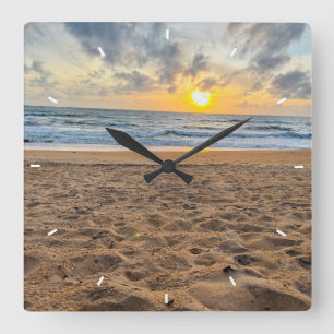 Beach Sunset Ocean Coastal Decor Tropical gift Square Wall Clock