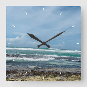 Beach Sunset Ocean Coastal Decor Tropical gift Square Wall Clock