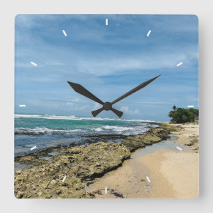 Beach Sunset Ocean Coastal Decor Tropical gift Square Wall Clock