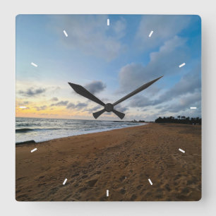 Beach Sunset Ocean Coastal Decor Tropical gift Square Wall Clock
