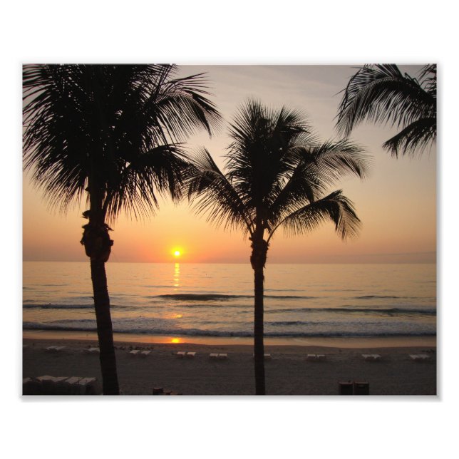 Beach Sunset Ocean Palm Tree Photography Art Print (Front)