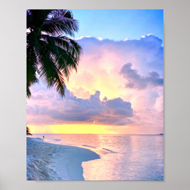 Beach Sunset ocean sand palm tree Maldives Miami Poster (Front)