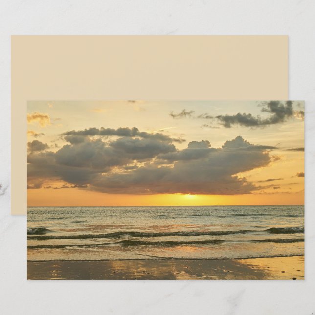 Beach sunset ocean sea cloudy sky scrapbook paper (Front/Back)