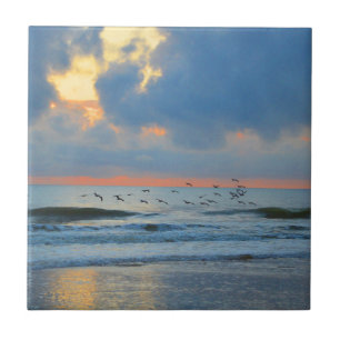 Beach Sunset Orange Florida Ocean Warm Abstract Ceramic Tile