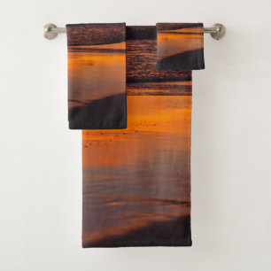 Beach Sunset Orange Yellow Tropical Dusk Bath Towel Set