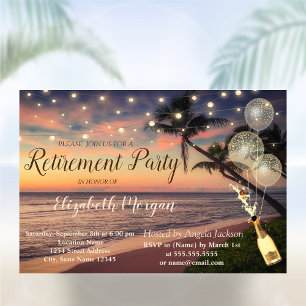 Beach,Sunset,Palm,Balloons,Wine Retirement Party Invitation