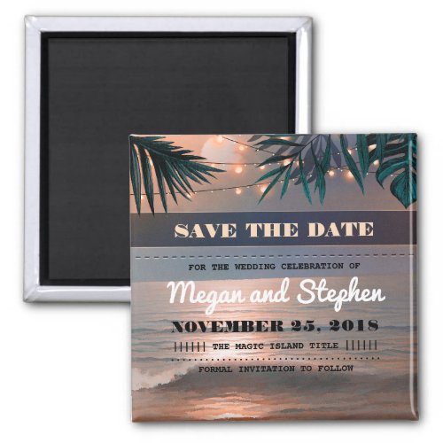 Beach Sunset Palm String Lights Save the Date Magnet