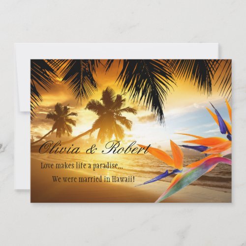 Beach Sunset Palm Trees Bird of Paradise Reception Custom Invitations