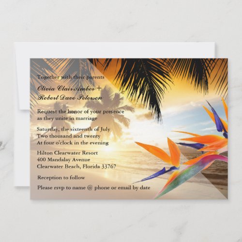 Beach Sunset Palm Trees Bird-of-Paradise Wedding