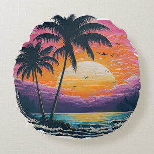 Beach Sunset & Palm Trees Decorative Pillow