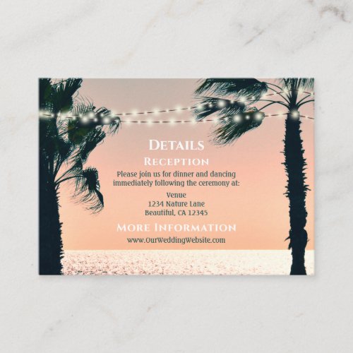 Beach Sunset Palm Trees Lights Wedding Details Enclosure Card