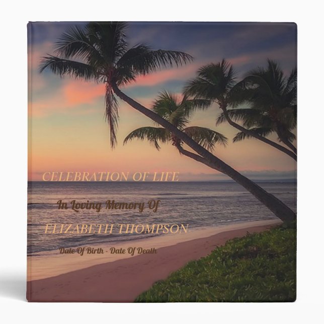 Beach Sunset Palms Celebration of Life 3 Ring Binder (Front)