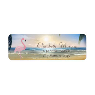 Beach,Sunset,Palms, Pink Flamingo Label