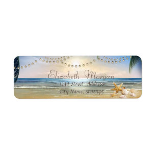 Beach,Sunset,Palms, Seashells Label