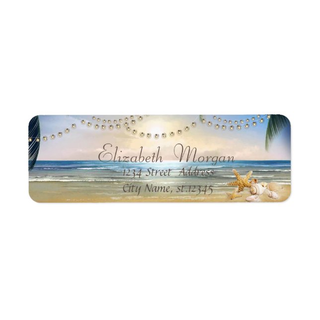 Beach,Sunset,Palms, Seashells Label (Front)