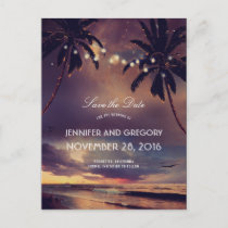 Beach Sunset Palms String Lights Save the Date Announcement Postcard