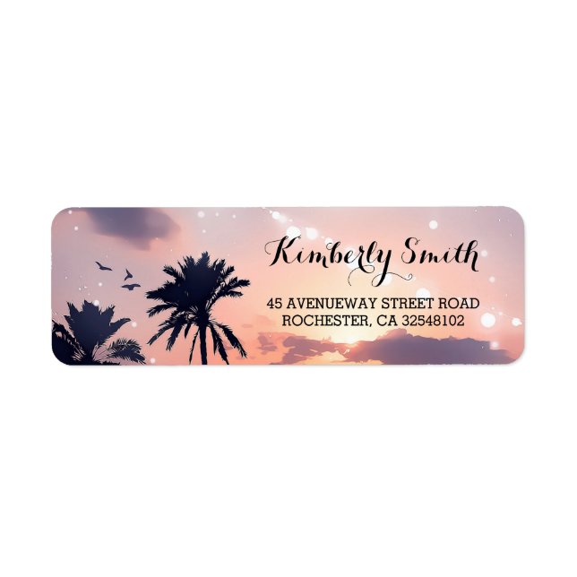 Beach Sunset Palms Wedding Label (Front)