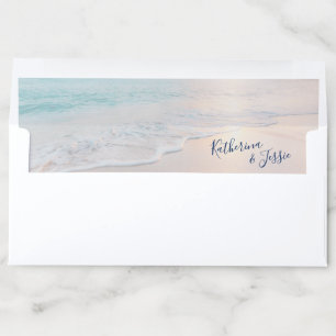 Beach Sunset Pastel Pink Teal Wedding Envelope Liner