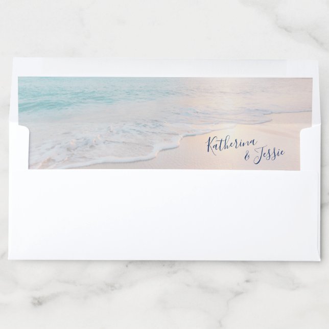 Beach Sunset Pastel Pink Teal Wedding Envelope Liner (In Envelope)