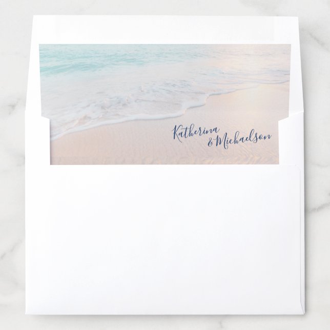 Beach Sunset Pastel Pink Teal Wedding Envelope Liner (In Envelope)