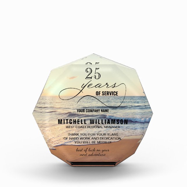 Beach Sunset Personalized Retirement Keepsake Acrylic Award (Front)