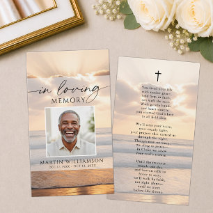 Beach Sunset Photo In Loving Memory Prayer Card