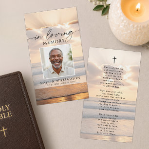 Beach Sunset Photo In Loving Memory Prayer Card