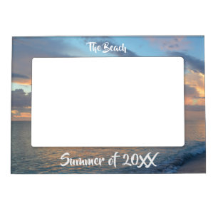 Beach Sunset Photograph Custom Text & Date Magnetic Frame