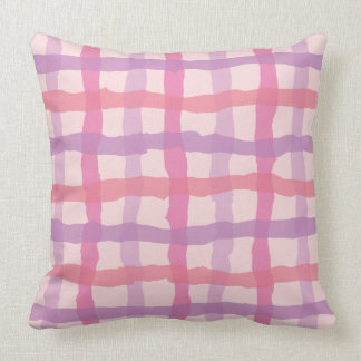 Beach Sunset Pink and Purple Gingham Throw Pillow