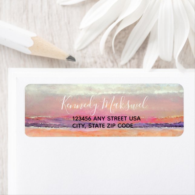 Beach Sunset Pink Blue Art Label (Insitu)