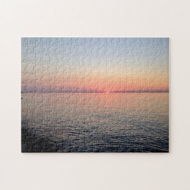 Beach Sunset Pink Photo Jigsaw Puzzle (Horizontal)