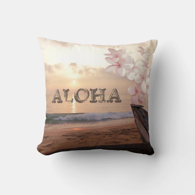 Beach Sunset Plumeria  ,Aloha Throw Pillow (Front)