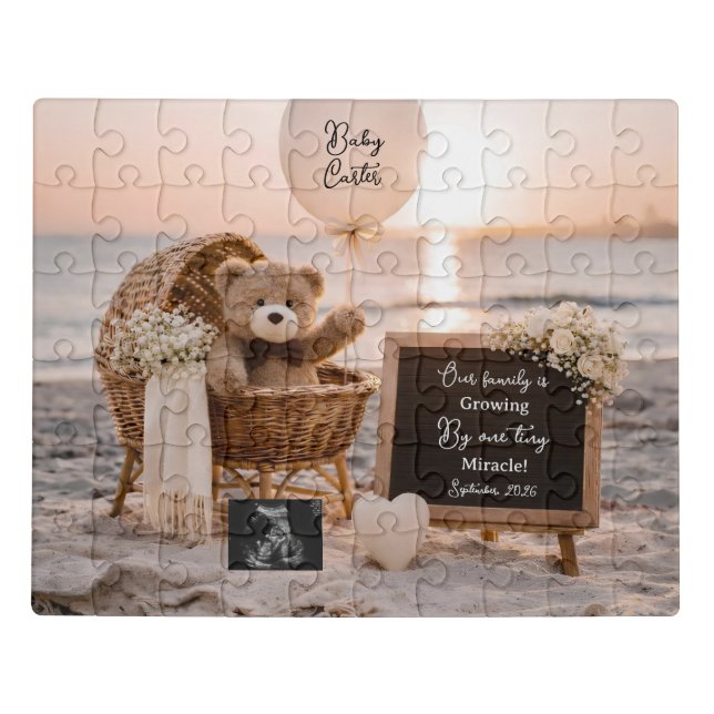 beach sunset pregnancy announcement teddy keepsake jigsaw puzzle (Puzzle Horizontal)