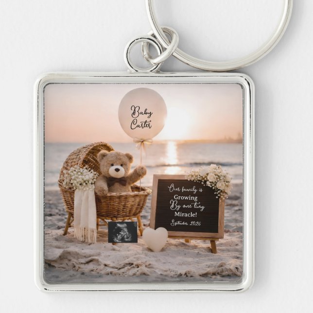 beach sunset pregnancy announcement teddy keepsake keychain (Front)