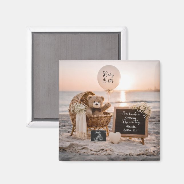 beach sunset pregnancy announcement teddy keepsake magnet (Front/Back)