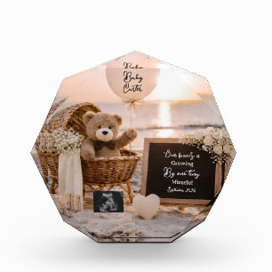 beach sunset pregnancy announcement teddy keepsake photo block