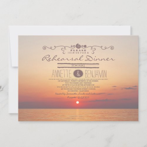 Beach sunset romantic modern rehearsal dinner invitation