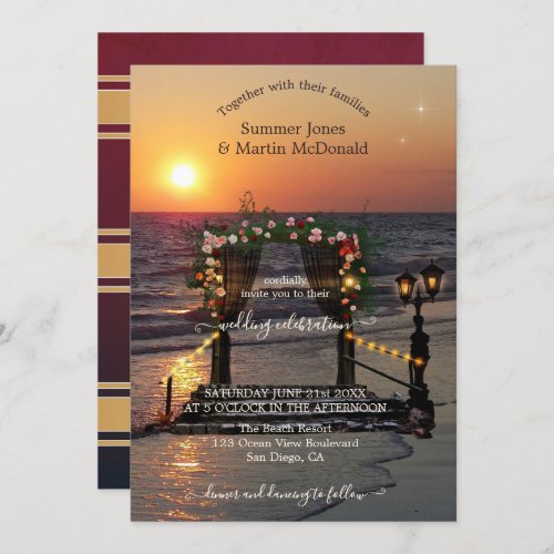 Beach Sunset Rose Arbor Wedding Invitation