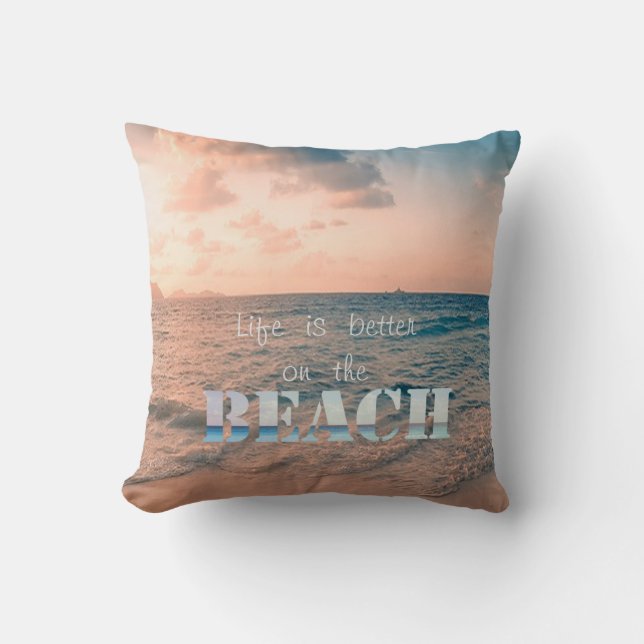 Beach Sunset , Sand, Ocean ,Sky Throw Pillow (Front)