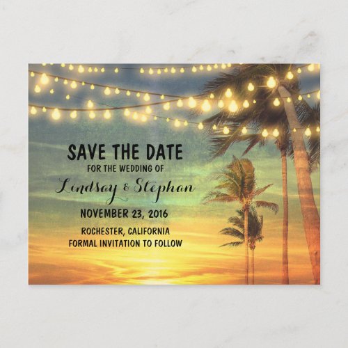 beach sunset save the date postcards