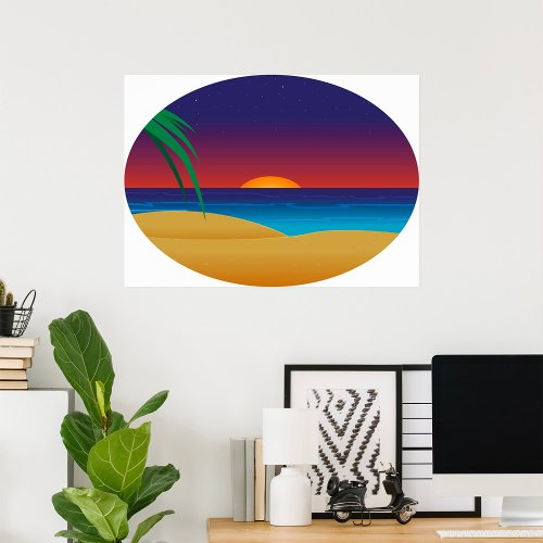 Beach Sunset Scenic Landscape Poster