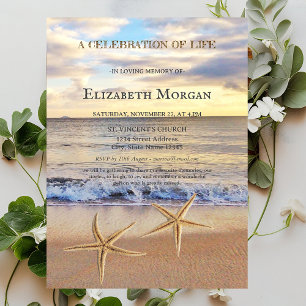 Beach Sunset Sea stars Celebration Of Life Invitation