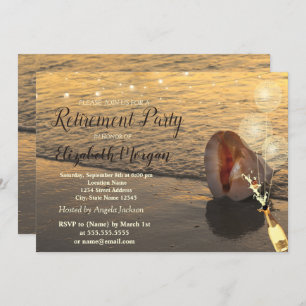 Beach Sunset,Seashell,Balloons,Wine Retirement Invitation