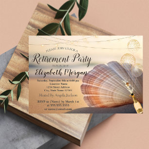 Beach Sunset Seashell,Balloons,Wine Retirement Invitation
