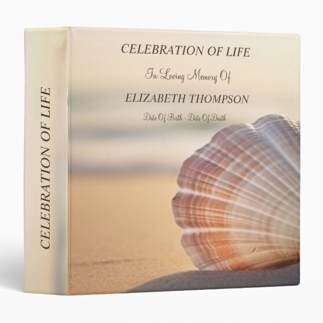 Beach Sunset Seashell Celebration of Life  3 Ring Binder (Front/Spine)