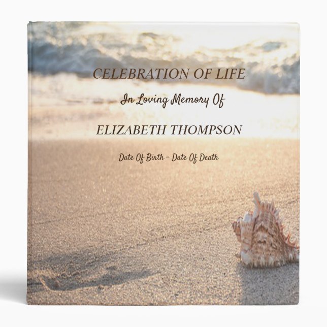 Beach Sunset Seashell Celebration of Life 3 Ring Binder (Front)