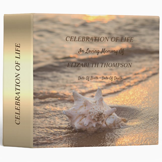 Beach Sunset Seashell Celebration of Life  3 Ring Binder (Front/Spine)