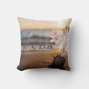 Beach Sunset Seashell, Plumeria  ,Aloha Throw Pillow